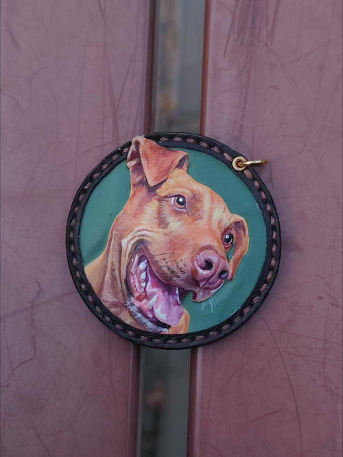 Custom Handmade Pet Portrait Leather Keychain – Personalized Dog & Cat Gift, Carved from Your Photo