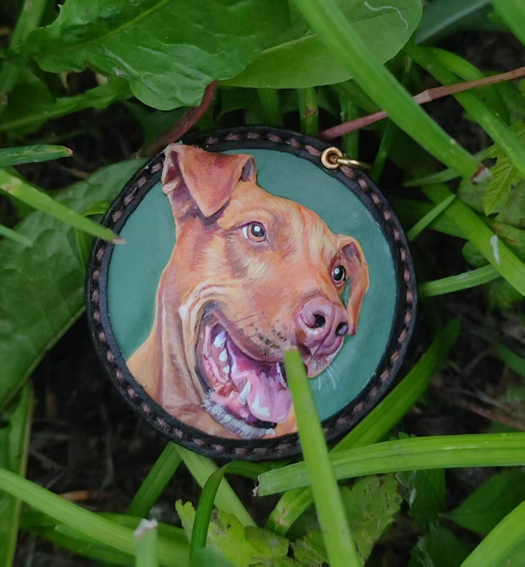 Custom Handmade Pet Portrait Leather Keychain – Personalized Dog & Cat Gift, Carved from Your Photo